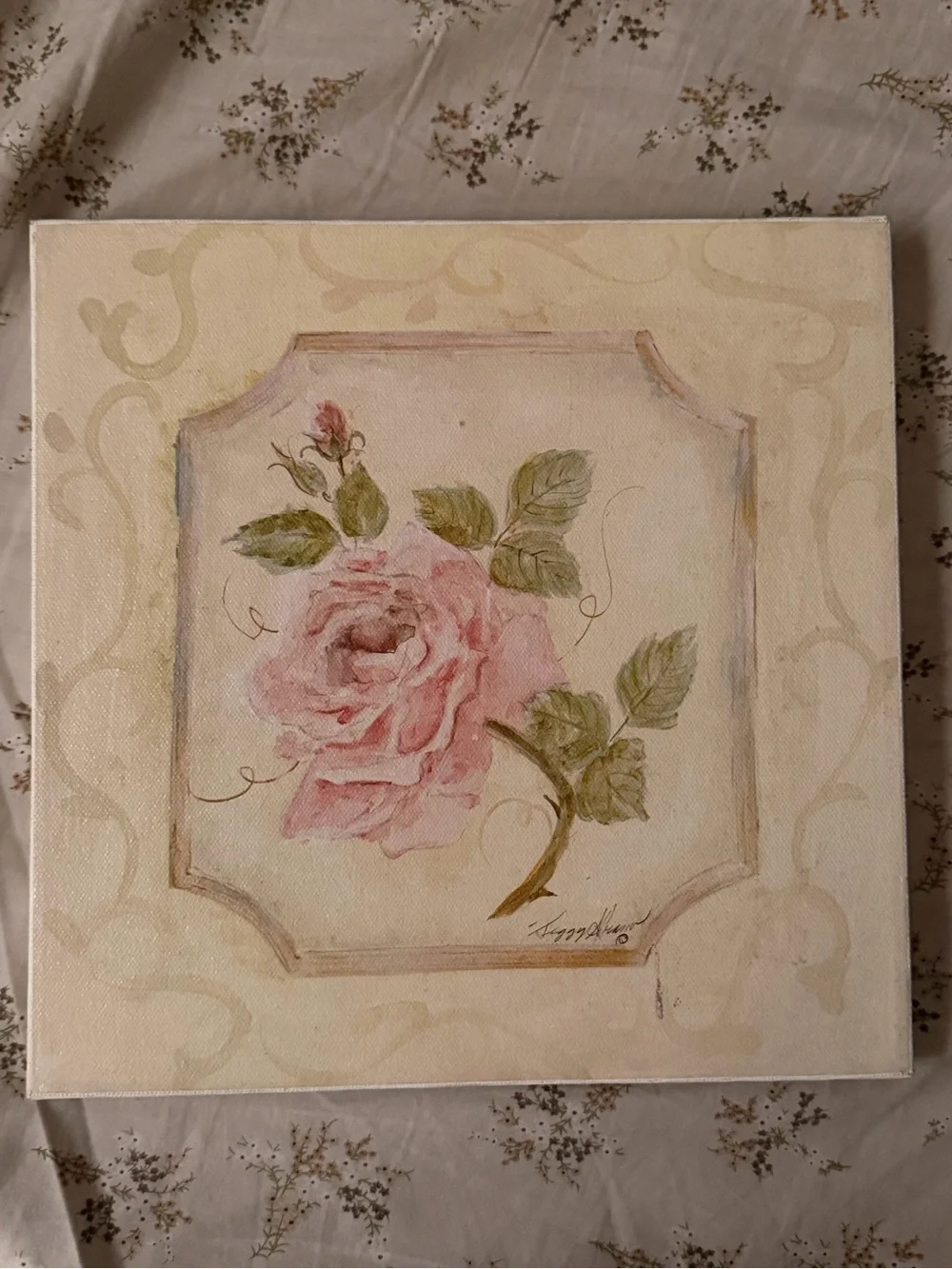 Floral Rose Wall Art Canvas - Pink and Green
